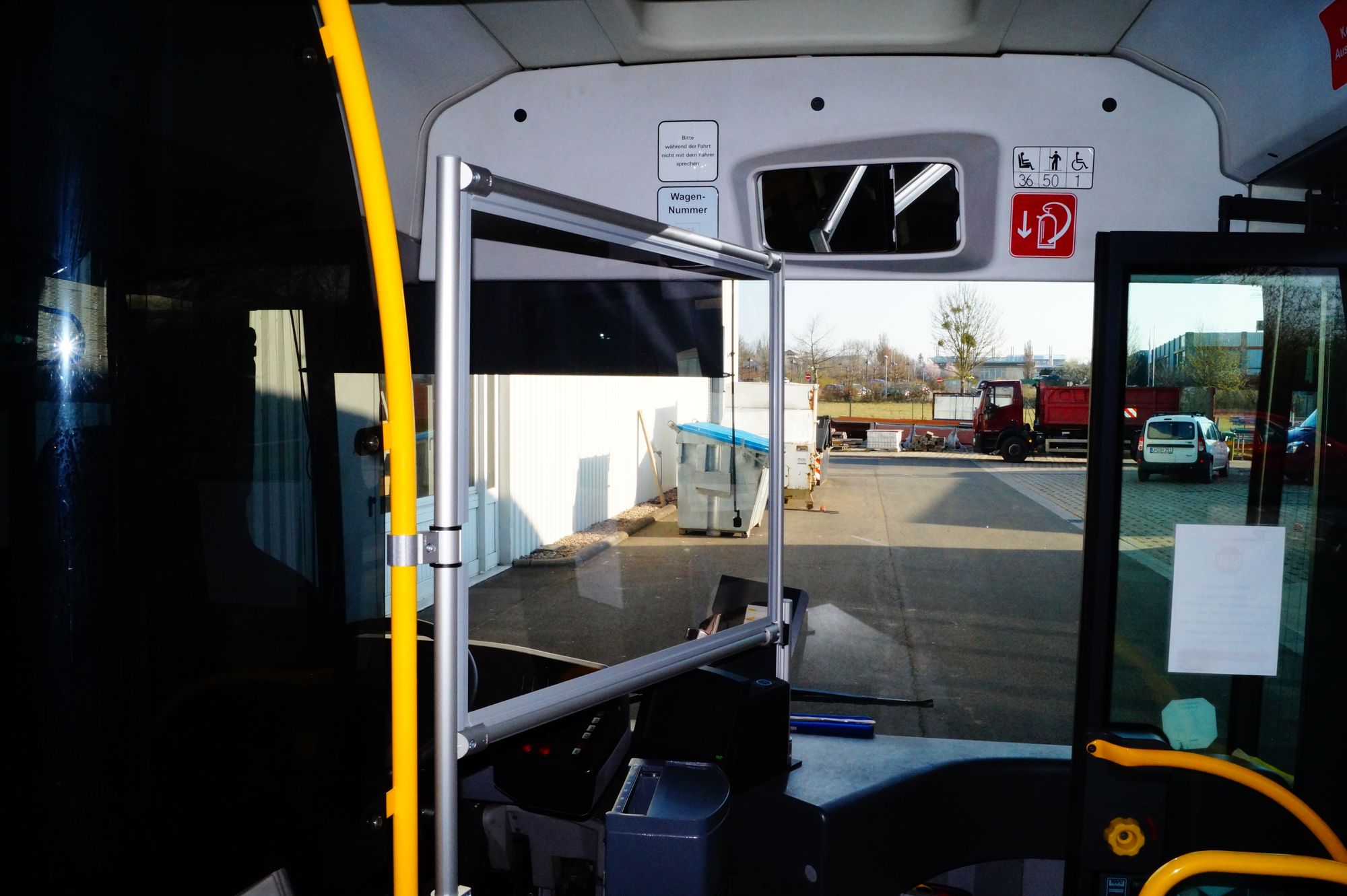 Example of customised protective barrier in a bus